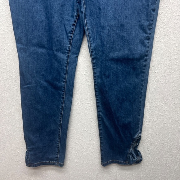 ModCloth Dark Wash Ankle Length High Rise Stretch Jeans Womens Sz XL Bow Accent - Picture 4 of 12